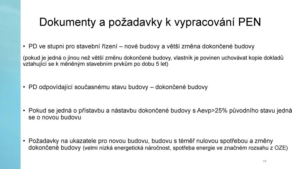 stavu budovy dokončené budovy Pokud se jedná o přístavbu a nástavbu dokončené budovy s Aevp>25% původního stavu jedná se o novou budovu Požadavky na