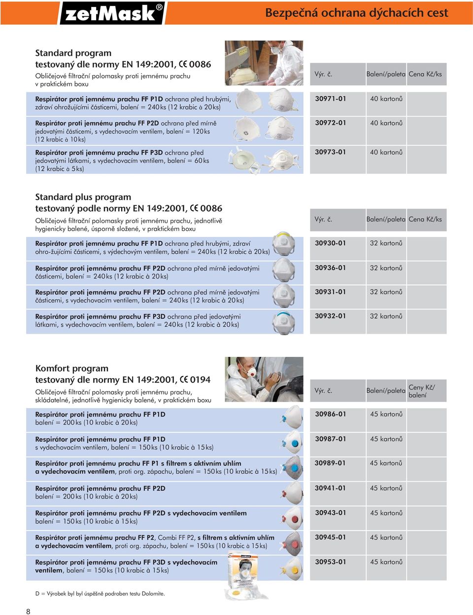 balení = 120 ks (12 krabic à 10 ks) Respirátor proti jemnému prachu FF P3D ochrana před jedovatými látkami, s vydechovacím ventilem, balení = ks (12 krabic à 5 ks) 30971-01 30972-01 30973-01 40