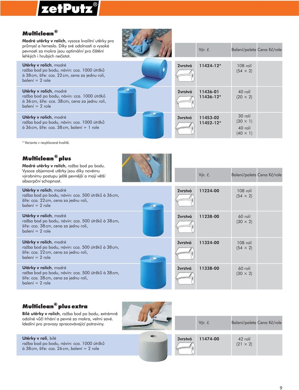 22 cm, cena za jednu roli, balení = 2 role 2vrstvá 11424-12* 108 (54 2) Utěrky v ch, modré ražba bod po bodu, návin: cca. 1000 útržků à 36 cm, šíře: cca.