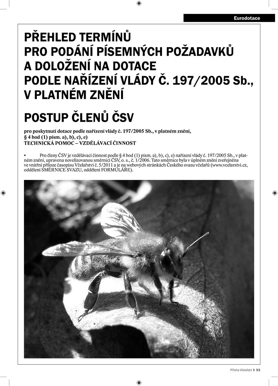 a), b), c), e) TECHNICKÁ POMOC VZDĚLÁVACÍ ČINNOST Pro členy ČSV je vzdělávací činnost podle 4 bod (1) písm. a), b), c), e) nařízení vlády č. 197/2005 Sb.