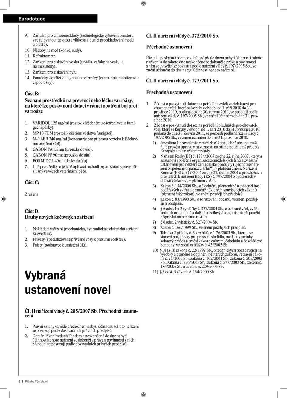 Část B: Seznam prostředků na prevenci nebo léčbu varroázy, na které lze poskytnout dotaci v rámci opatření boj proti varroáze 1. VARIDOL 125 mg/ml (roztok k léčebnému ošetření včel a fumigační pásky).