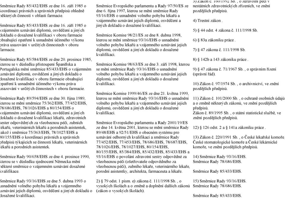 oboru farmacie. Směrnice Rady 85/584/EHS ze dne 20.