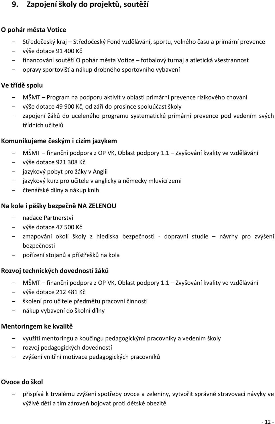 chování výše dotace 49 900 Kč, od září do prosince spoluúčast školy zapojení žáků do uceleného programu systematické primární prevence pod vedením svých třídních učitelů Komunikujeme českým i cizím