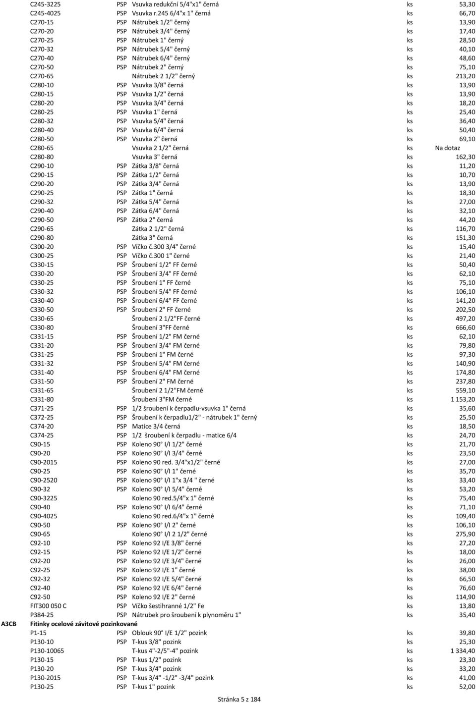 PSP Nátrubek 6/4" černý ks 48,60 C270 50 PSP Nátrubek 2" černý ks 75,10 C270 65 Nátrubek 2 1/2" černý ks 213,20 C280 10 PSP Vsuvka 3/8" černá ks 13,90 C280 15 PSP Vsuvka 1/2" černá ks 13,90 C280 20