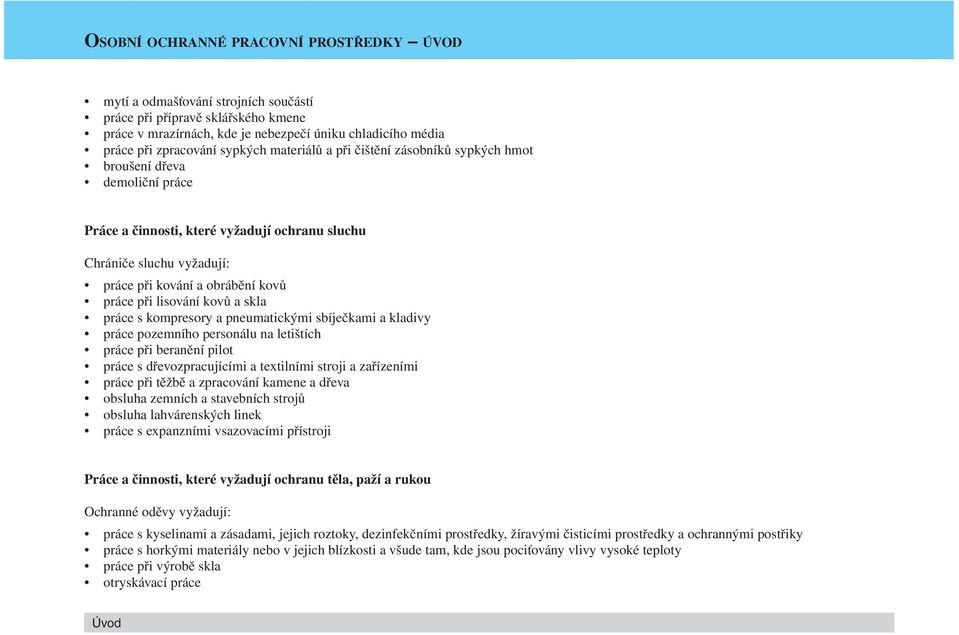 při lisování kovů a skla práce s kompresory a pneumatickými sbíječkami a kladivy práce pozemního personálu na letištích práce při beranění pilot práce s dřevozpracujícími a textilními stroji a