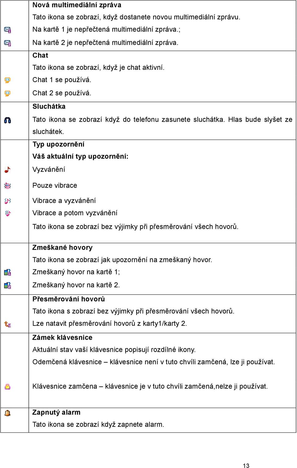 Typ upozorn ní Vá aktuální typ upozorn ní: Vyzván ní Pouze vibrace Vibrace a vyzván ní Vibrace a potom vyzván ní Tato ikona se zobrazí bez v jimky p i p esm rování v ech hovor.