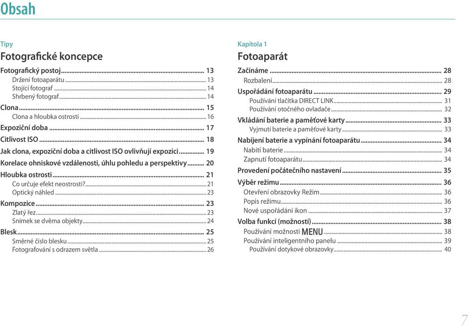 .. 21 Co určuje efekt neostrosti?... 21 Optický náhled... 23 Kompozice... 23 Zlatý řez... 23 Snímek se dvěma objekty... 24 Blesk... 25 Směrné číslo blesku... 25 Fotografování s odrazem světla.