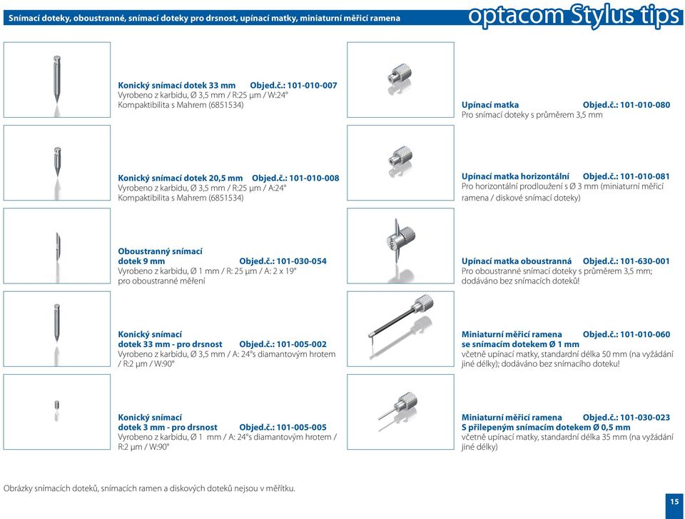 : 101-010-080 Pro snímací doteky s průměrem 3,5 mm Konický snímací dotek 20,5 mm Objed.č.