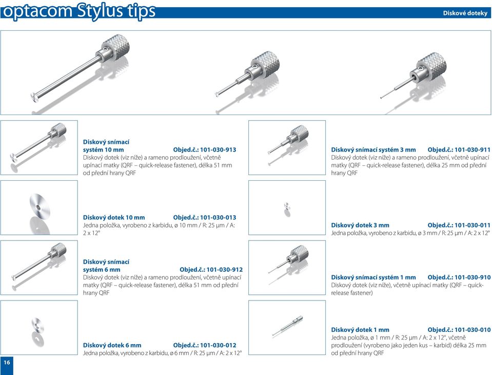 tně upínací matky (QRF quick-release fastener), délka 51 mm od přední hrany QRF Diskový snímací systém 3 mm Objed.č.