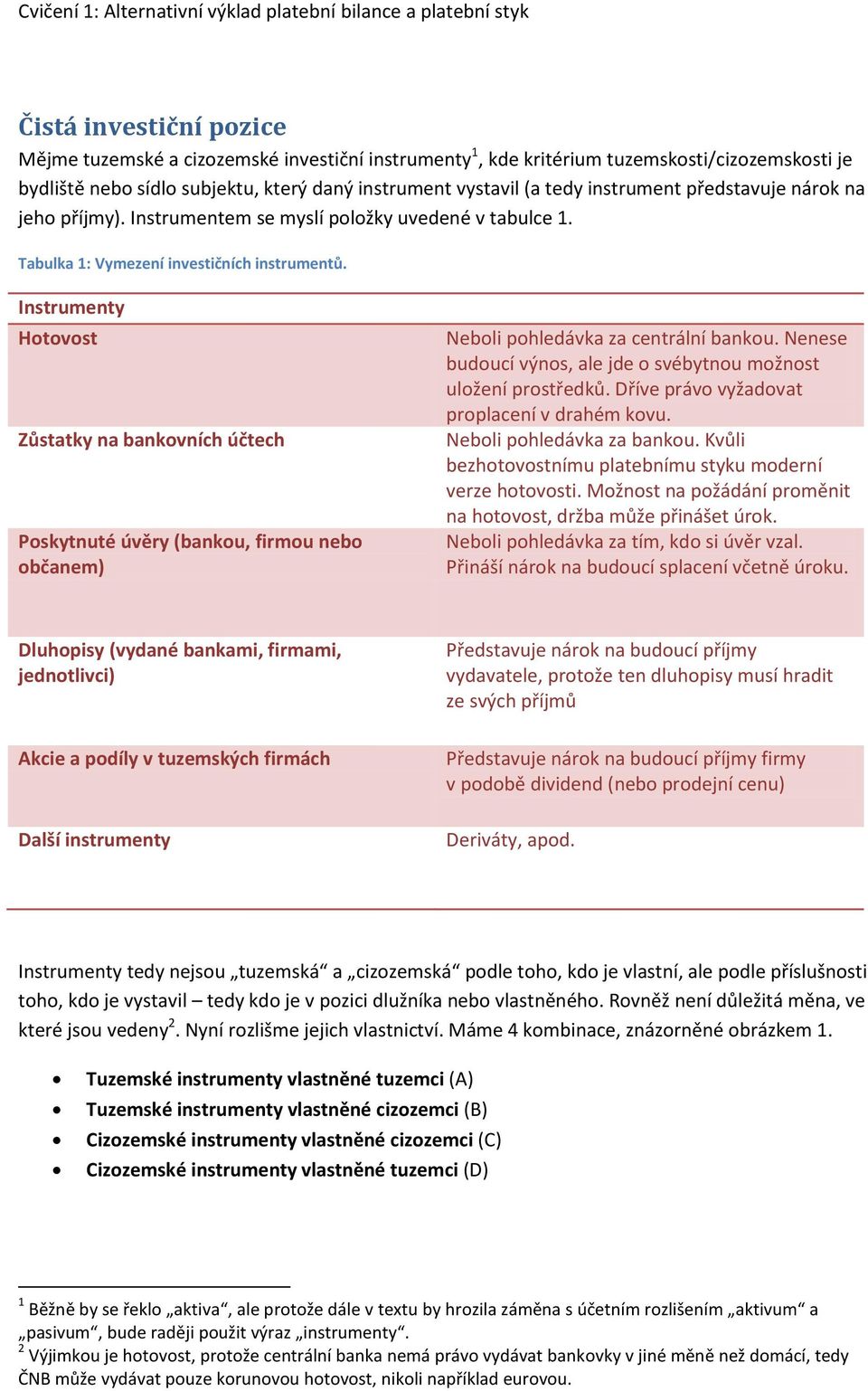 Instrumenty Hotovost Zůstatky na bankovních účtech Poskytnuté úvěry (bankou, firmou nebo občanem) Neboli pohledávka za centrální bankou.