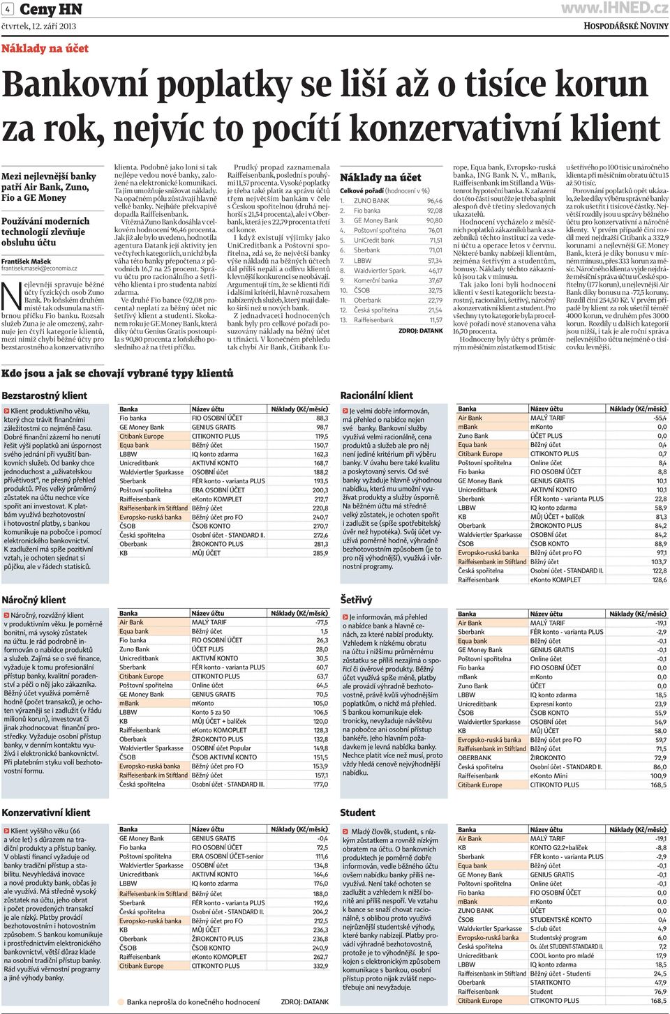 Rozsah služeb Zuna je ale omezený, zahrnuje jen čtyři kategorie klientů, mezi nimiž chybí běžné účty pro bezstarostného a konzervativního klienta.