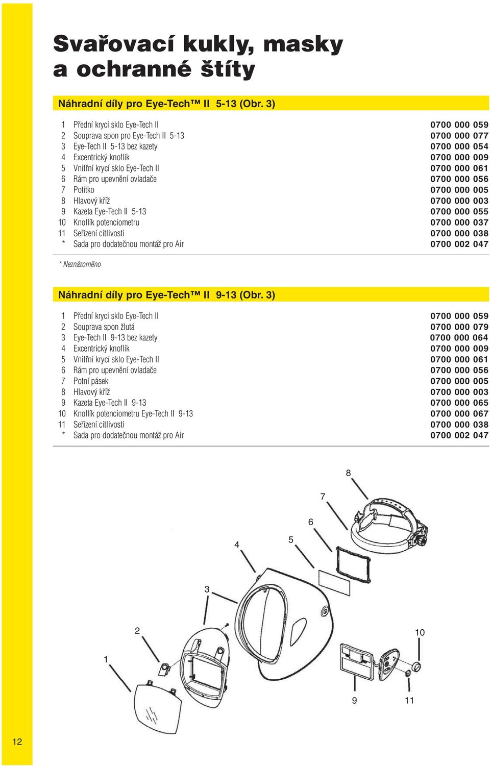 Eye-Tech II 0700 000 061 6 Rám pro upevnění ovladače 0700 000 056 7 Potítko 0700 000 005 8 Hlavový kříž 0700 000 003 9 Kazeta Eye-Tech II 5-13 0700 000 055 10 Knoflík potenciometru 0700 000 037 11