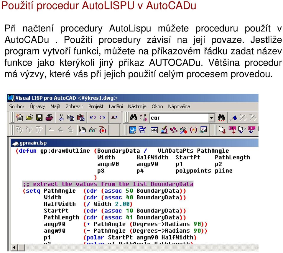 Jestliže program vytvoří funkci, můžete na příkazovém řádku zadat název funkce jako