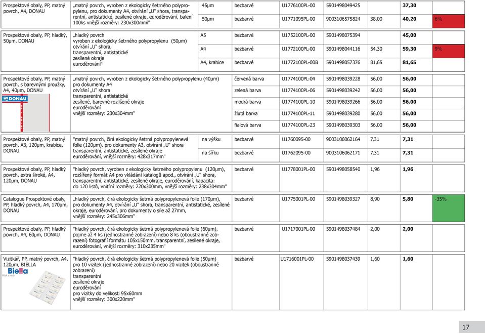 zesílené okraje euroděrování 45µm bezbarvé U1776100PL-00 5901498049425 37,30 50µm bezbarvé U1771095PL-00 9003106575824 38,00 40,20 6% A5 bezbarvé U1752100PL-00 5901498075394 45,00 A4 bezbarvé