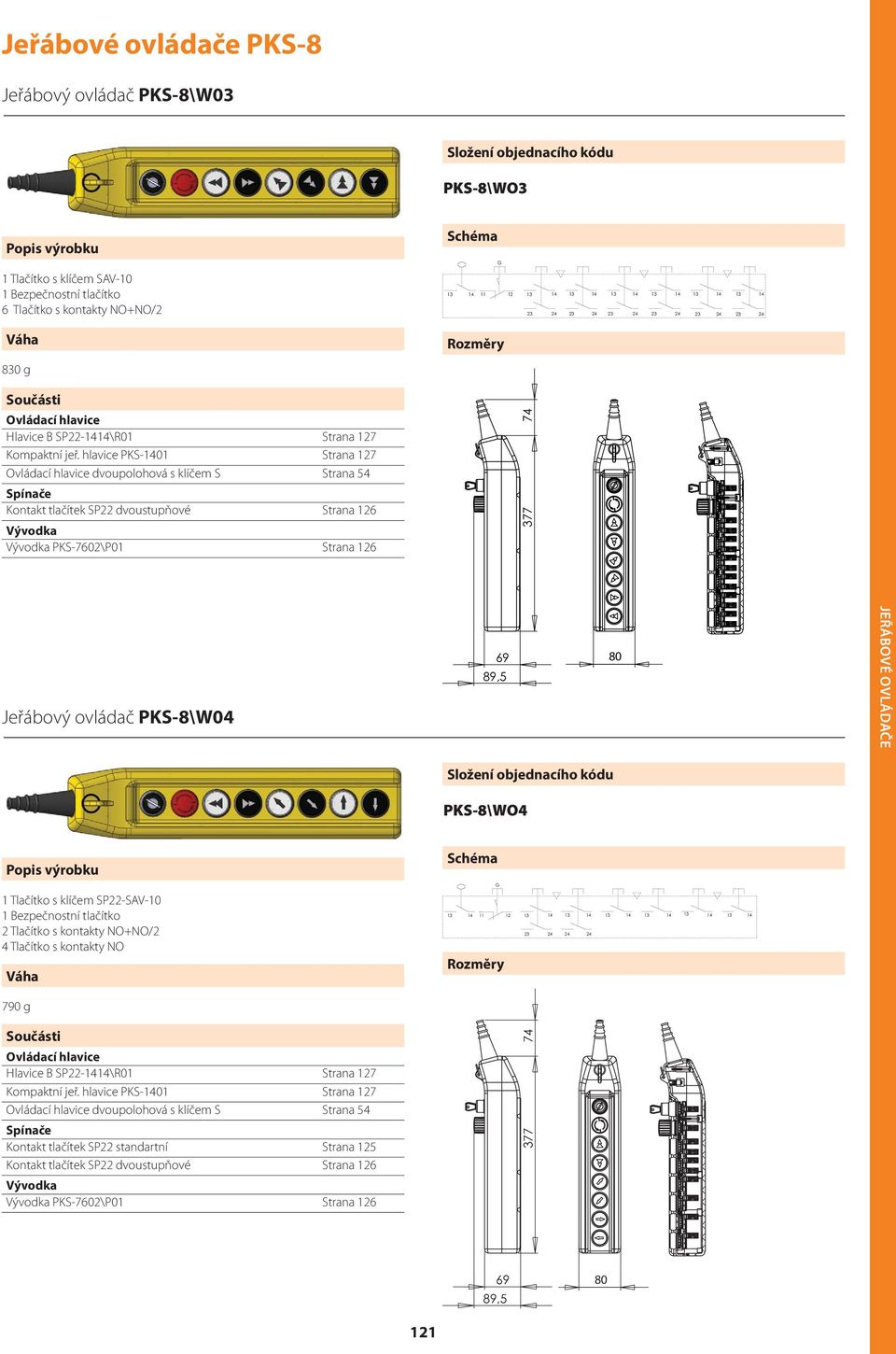 hlavice PKS-0 Strana 7 dvoupolohová s klíčem S Strana 54 Kontakt tlačítek SP dvoustupňové Strana 6 PKS-760\P0 Strana 6 77 Jeřábový ovládač PKS-8\W04