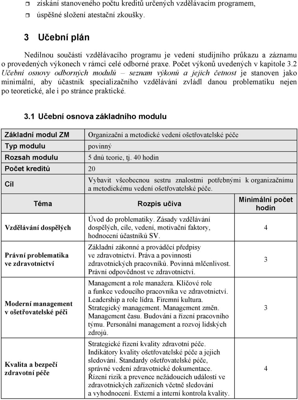 Uební osnovy odborných modul seznam výkon a jejich etnost je stanoven jako minimální, aby úastník specializaního vzdlávání zvládl danou problematiku nejen po teoretické, ale i po stránce praktické.