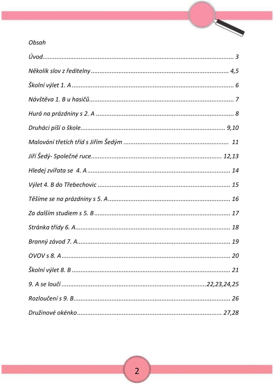 B do Třebechovic... 15 Těšíme se na prázdniny s 5. A... 16 Za dalším studiem s 5. B... 17 Stránka třídy 6. A... 18 Branný závod 7. A... 19 OVOV s 8.