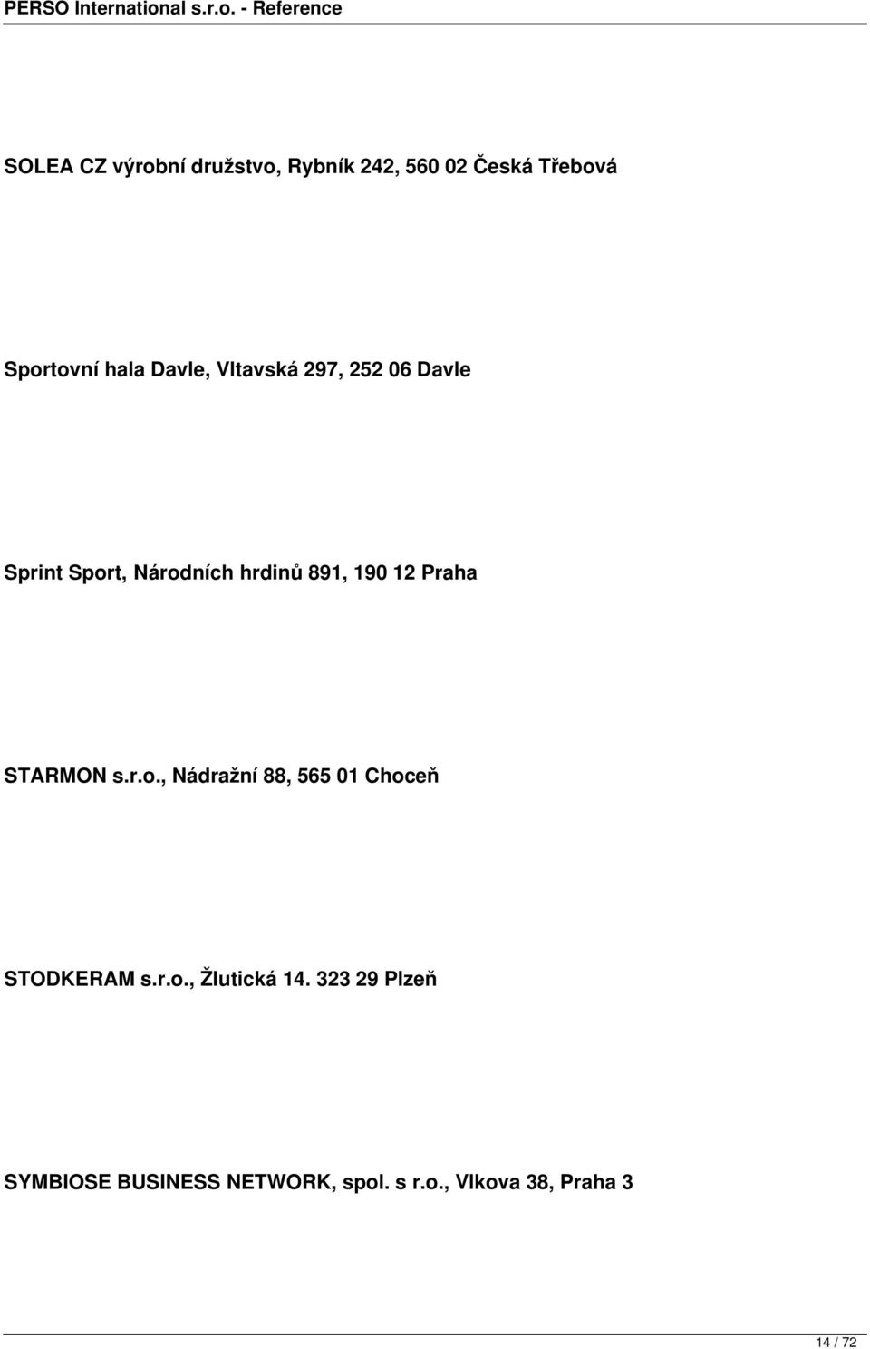 Praha STARMON s.r.o., Nádražní 88, 565 01 Choceň STODKERAM s.r.o., Žlutická 14.