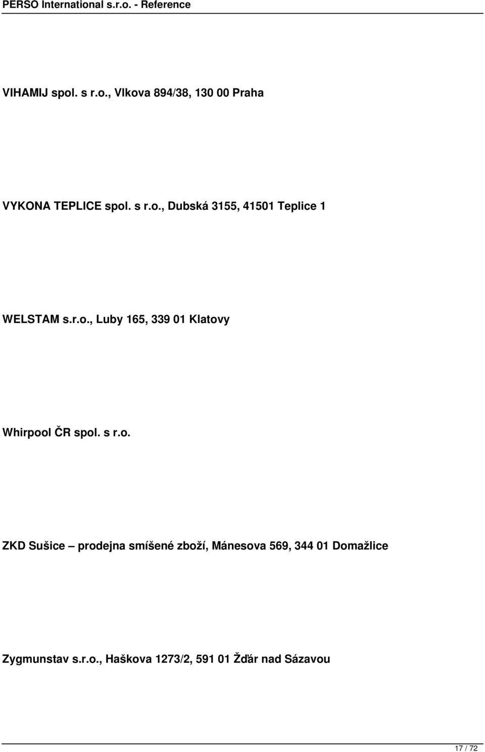 smíšené zboží, Mánesova 569, 344 01 Domažlice Zygmunstav s.r.o., Haškova 1273/2, 591 01 Žďár nad Sázavou 17 / 72