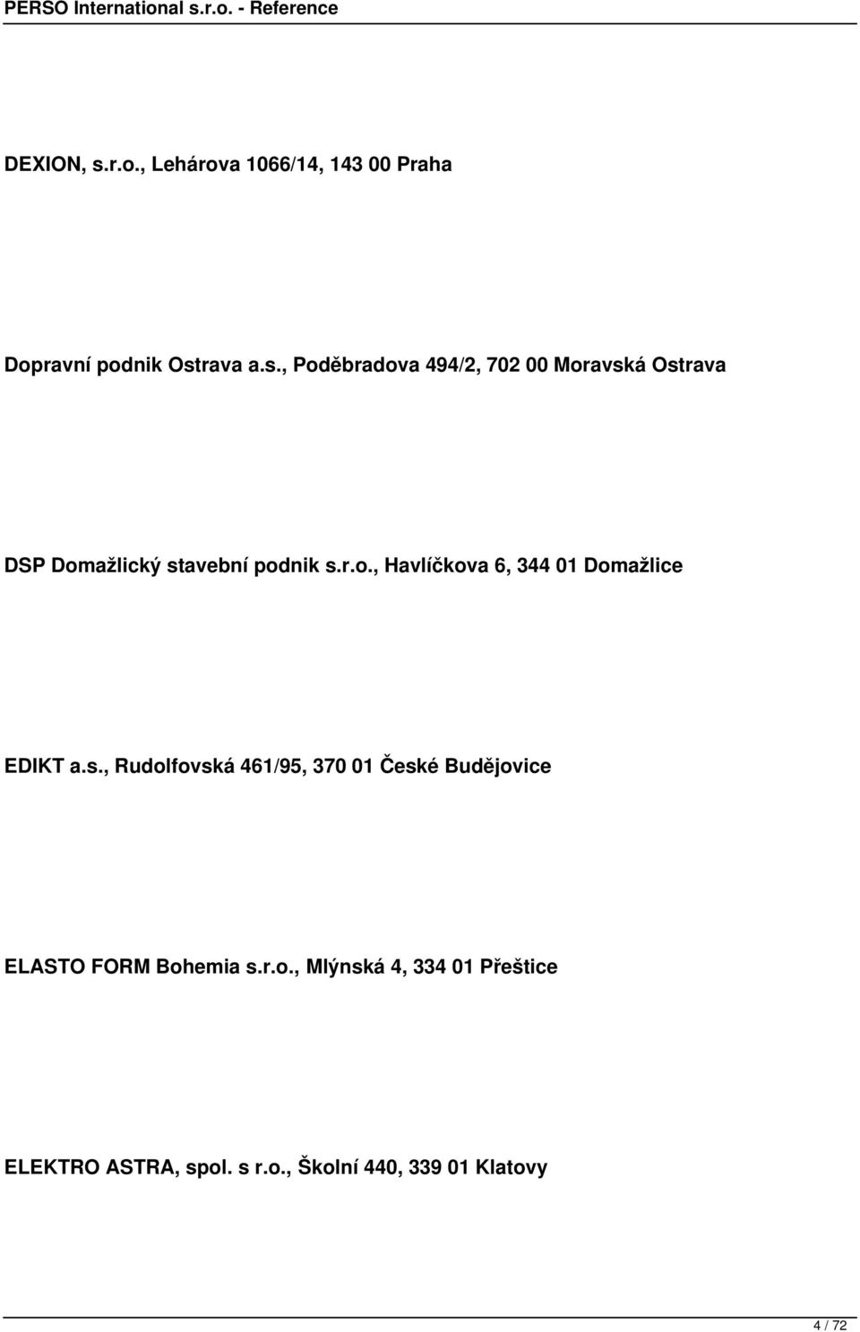 , Rudolfovská 461/95, 370 01 České Budějovice ELASTO FORM Bohemia s.r.o., Mlýnská 4, 334 01 Přeštice ELEKTRO ASTRA, spol.