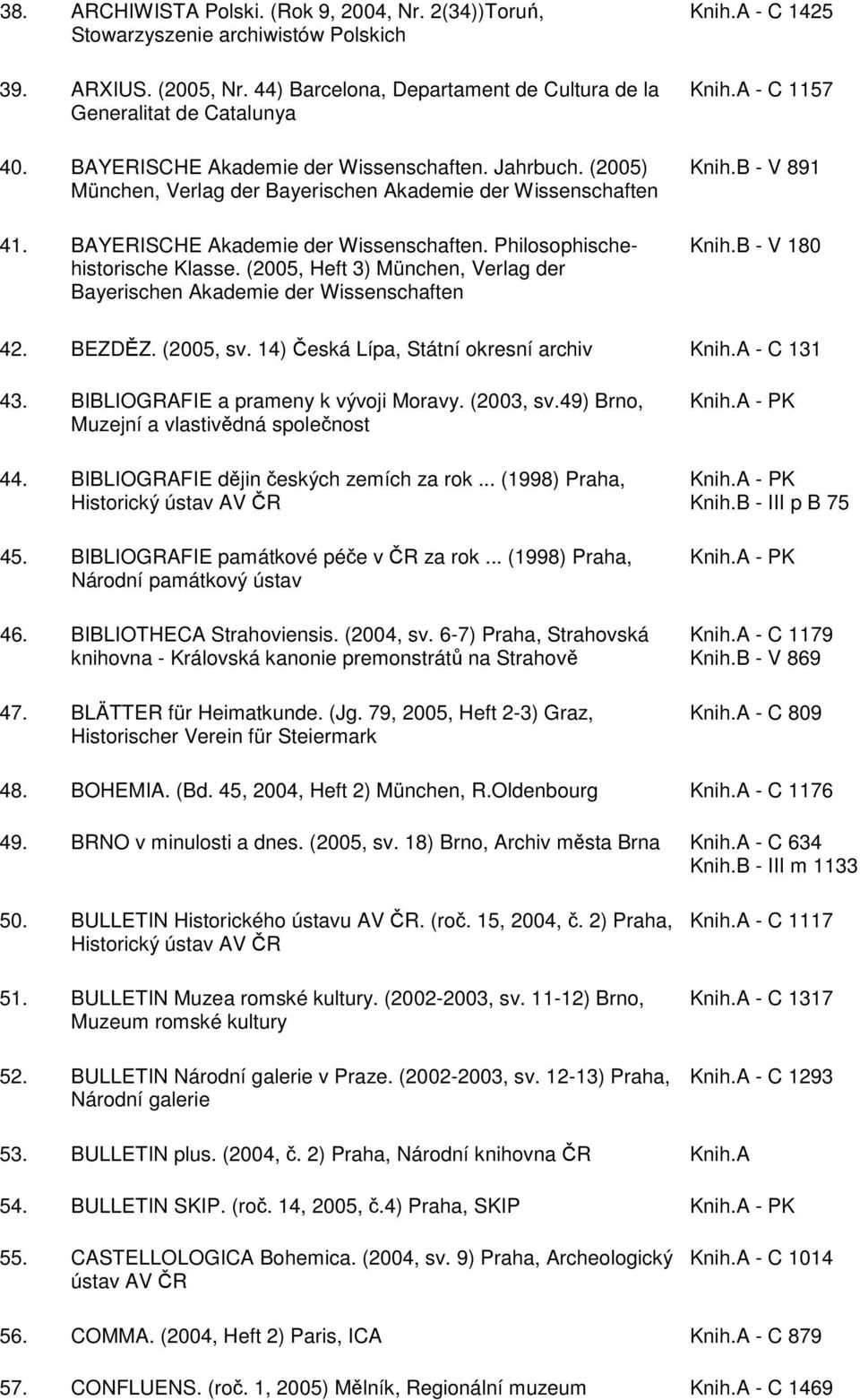 (2005, Heft 3) München, Verlag der Bayerischen Akademie der Wissenschaften - C 1425 - C 1157 Knih.B - V 891 Knih.B - V 180 42. BEZDĚZ. (2005, sv. 14) Česká Lípa, Státní okresní archiv - C 131 43.