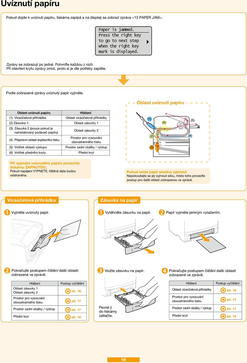 Podle zobrazené zprávy uvíznutý papír vyjměte.