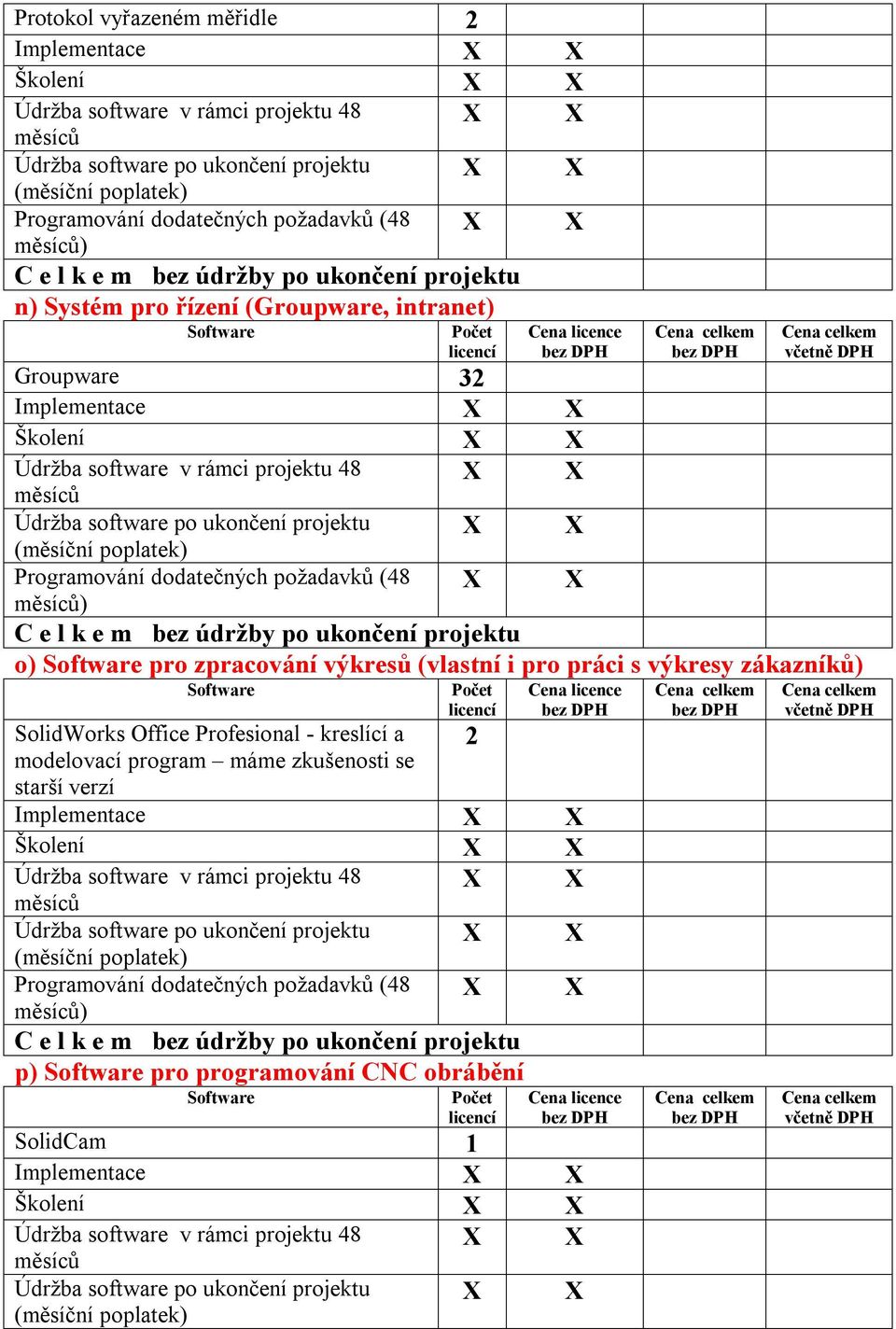 o) pro zpracování výkresů (vlastní i pro práci s výkresy zákazníků) SolidWorks Office Profesional - kreslící a modelovací program máme zkušenosti se starší verzí 2 Implementace Údržba software v