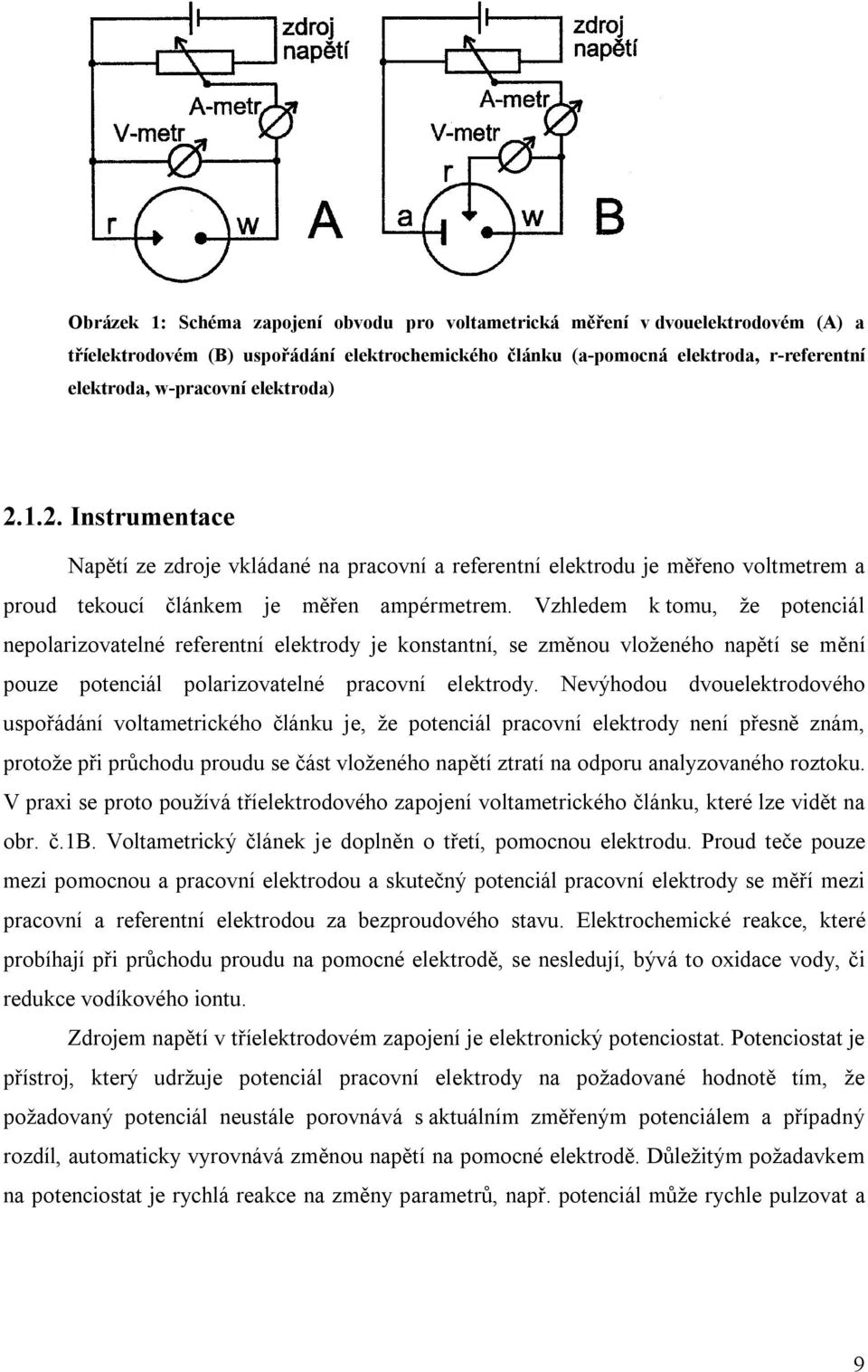 Vzhledem k tomu, že potenciál nepolarizovatelné referentní elektrody je konstantní, se změnou vloženého napětí se mění pouze potenciál polarizovatelné pracovní elektrody.