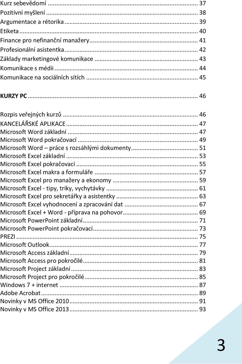 .. 49 Microsoft Word práce s rozsáhlými dokumenty... 51 Microsoft Excel základní... 53 Microsoft Excel pokračovací... 55 Microsoft Excel makra a formuláře... 57 Microsoft Excel pro manažery a ekonomy.