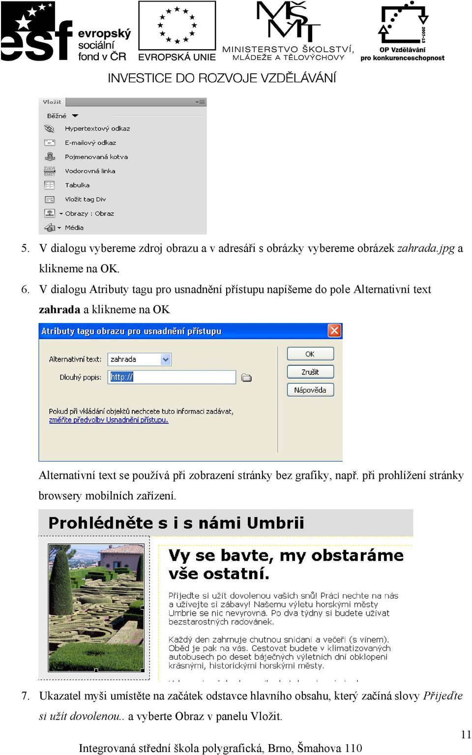 text se používá při zobrazení stránky bez grafiky, např. při prohlížení stránky browsery mobilních zařízení. 7.