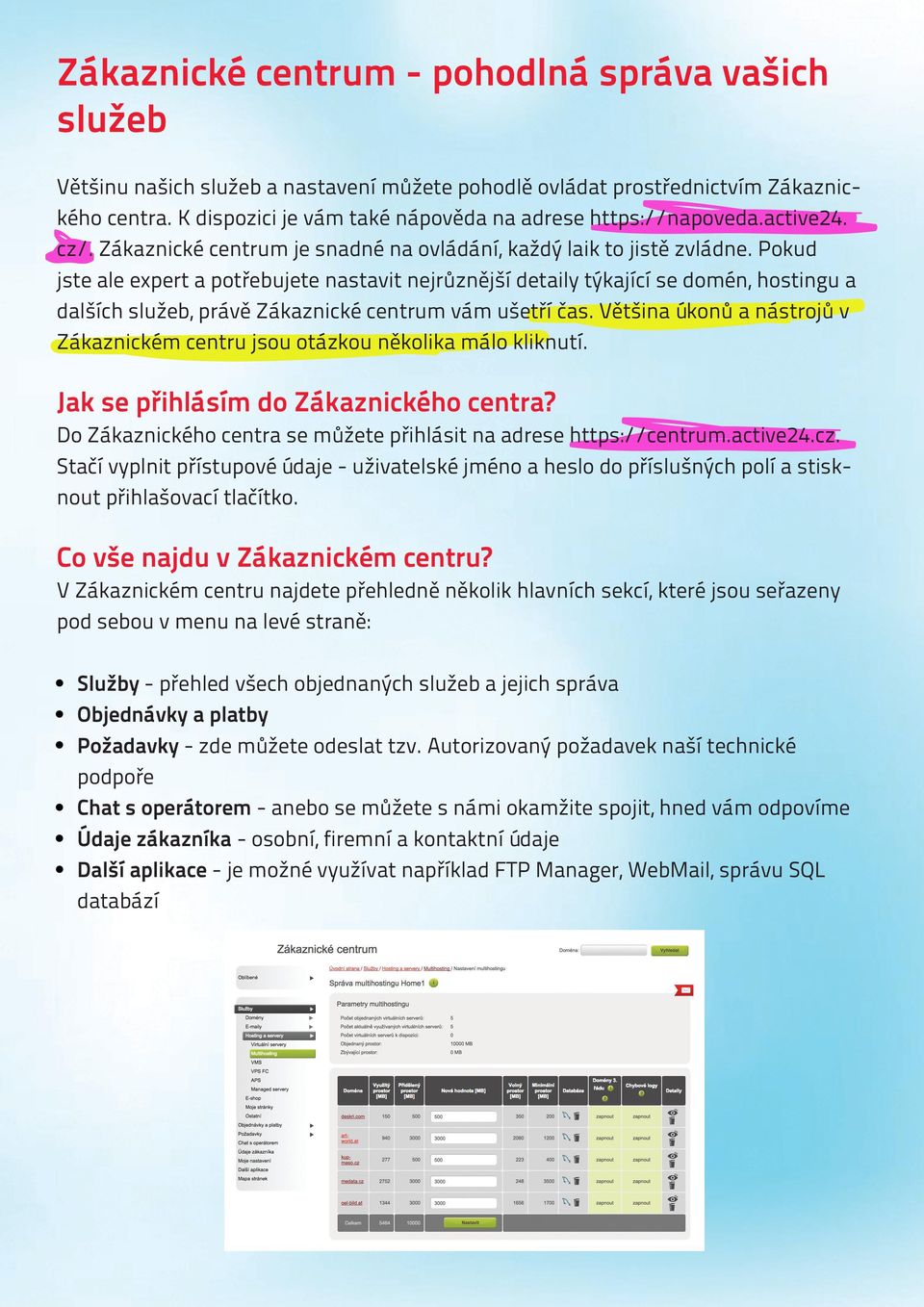 Pokud jste ale expert a potřebujete nastavit nejrůznější detaily týkající se domén, hostingu a dalších služeb, právě Zákaznické centrum vám ušetří čas.
