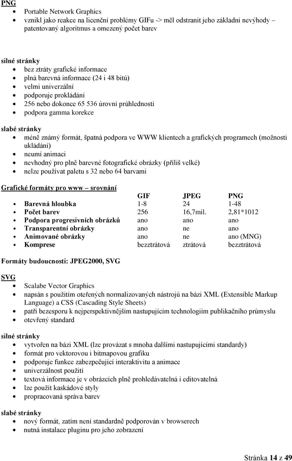 podpora ve WWW klientech a grafických programech (možnosti ukládání) neumí animaci nevhodný pro plně barevné fotografické obrázky (příliš velké) nelze používat paletu s 32 nebo 64 barvami Grafické