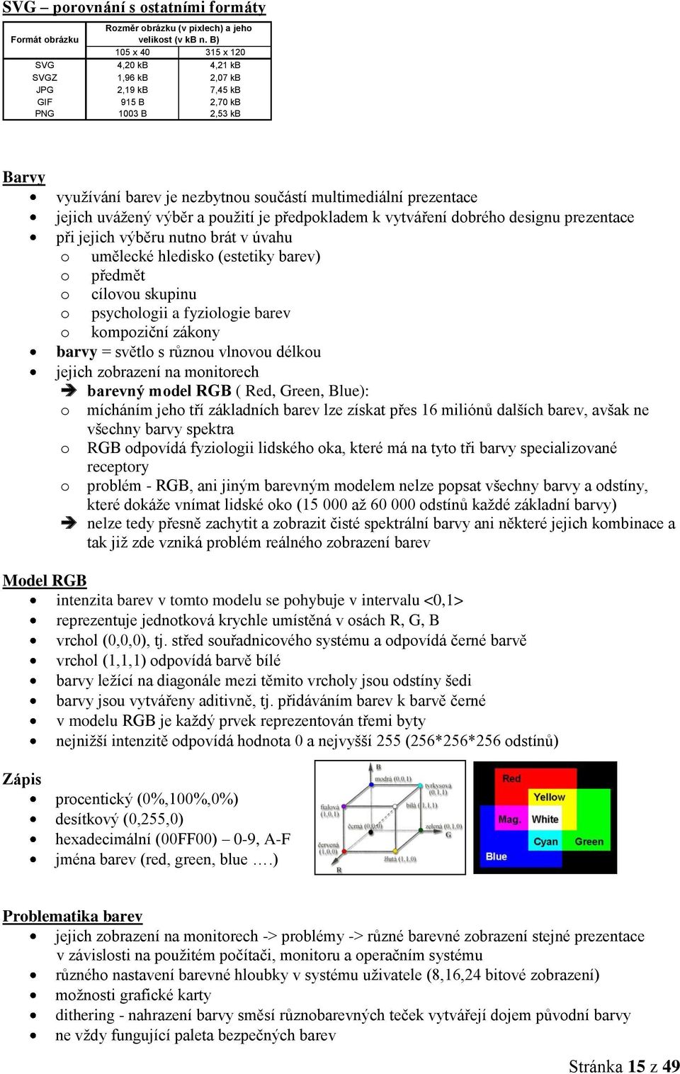 uvážený výběr a použití je předpokladem k vytváření dobrého designu prezentace při jejich výběru nutno brát v úvahu o umělecké hledisko (estetiky barev) o předmět o cílovou skupinu o psychologii a