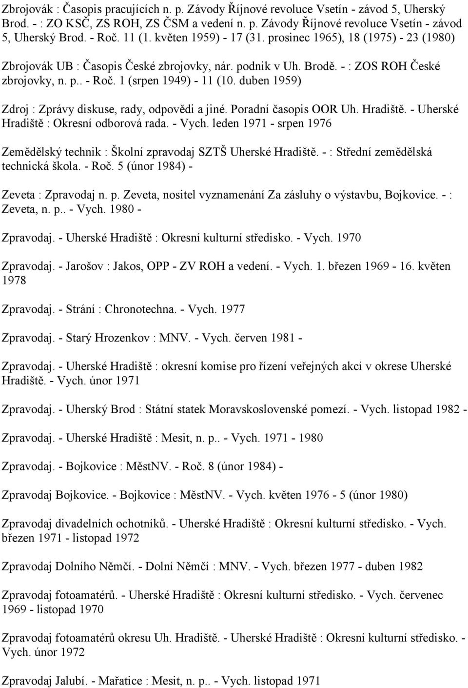 duben 1959) Zdroj : Zprávy diskuse, rady, odpovědi a jiné. Poradní časopis OOR Uh. Hradiště. - Uherské Hradiště : Okresní odborová rada. - Vych.