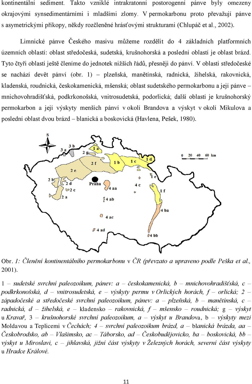 Limnické pánve Českého masivu můžeme rozdělit do 4 základních platformních územních oblastí: oblast středočeská, sudetská, krušnohorská a poslední oblastí je oblast brázd.