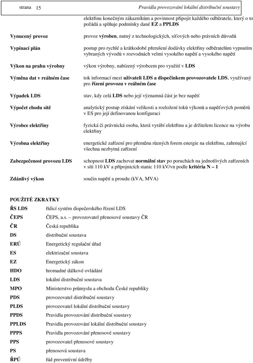 pro rychlé a krátkodobé přerušení dodávky elektřiny odběratelům vypnutím vybraných vývodů v rozvodnách velmi vysokého napětí a vysokého napětí výkon výrobny, nabízený výrobcem pro využití v LDS tok