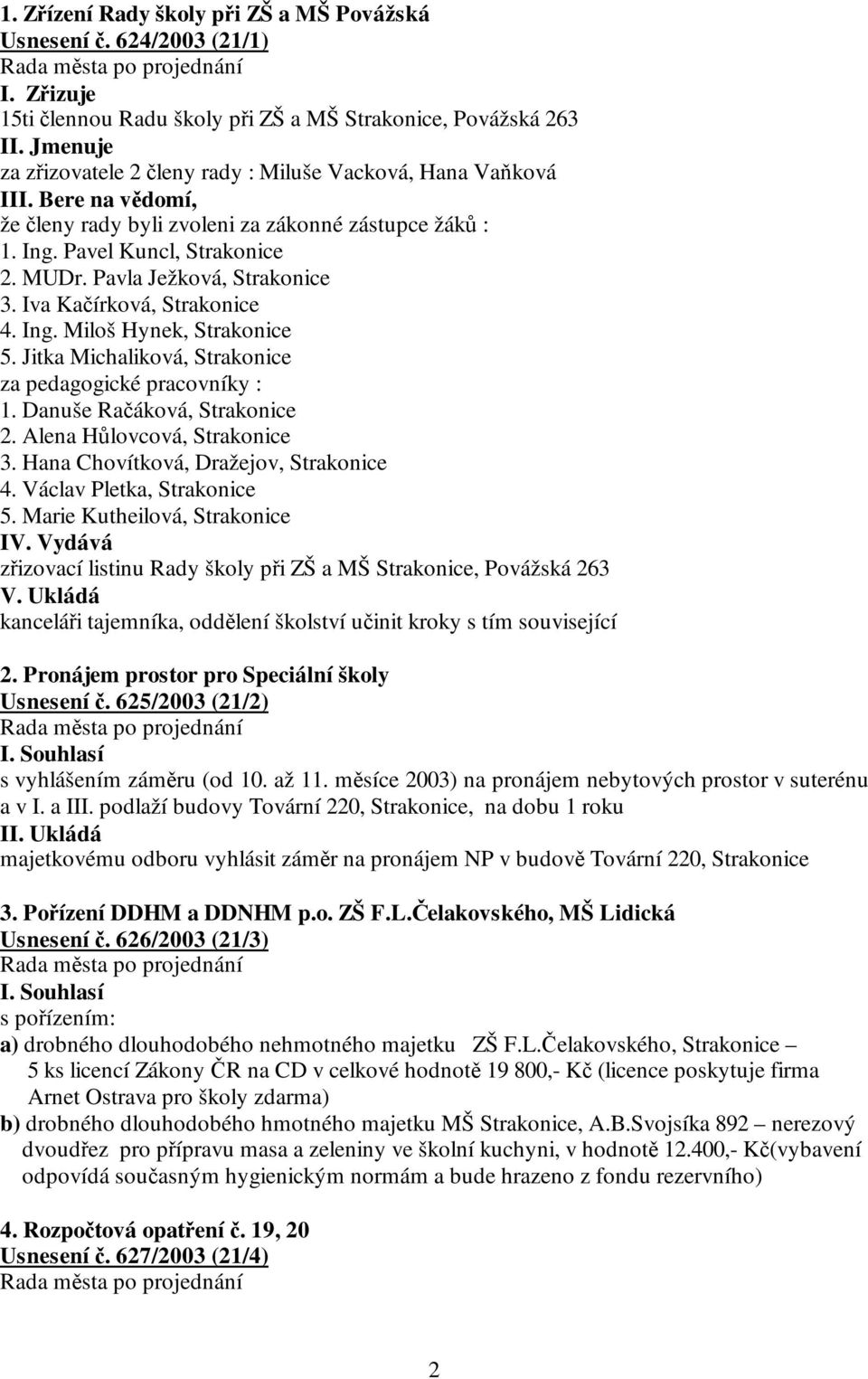 Pavla Ježková, Strakonice 3. Iva Kačírková, Strakonice 4. Ing. Miloš Hynek, Strakonice 5. Jitka Michaliková, Strakonice za pedagogické pracovníky : 1. Danuše Račáková, Strakonice 2.