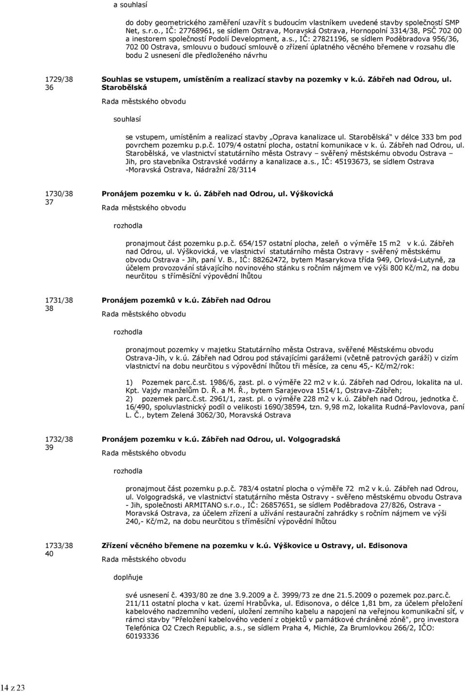 vstupem, umístěním relizcí stvby n pozemky v k.ú. Zábřeh nd Odrou, ul. Strobělská se vstupem, umístěním relizcí stvby Oprv knlizce ul. Strobělská v délce 333 bm pod povrchem pozemku p.p.č.