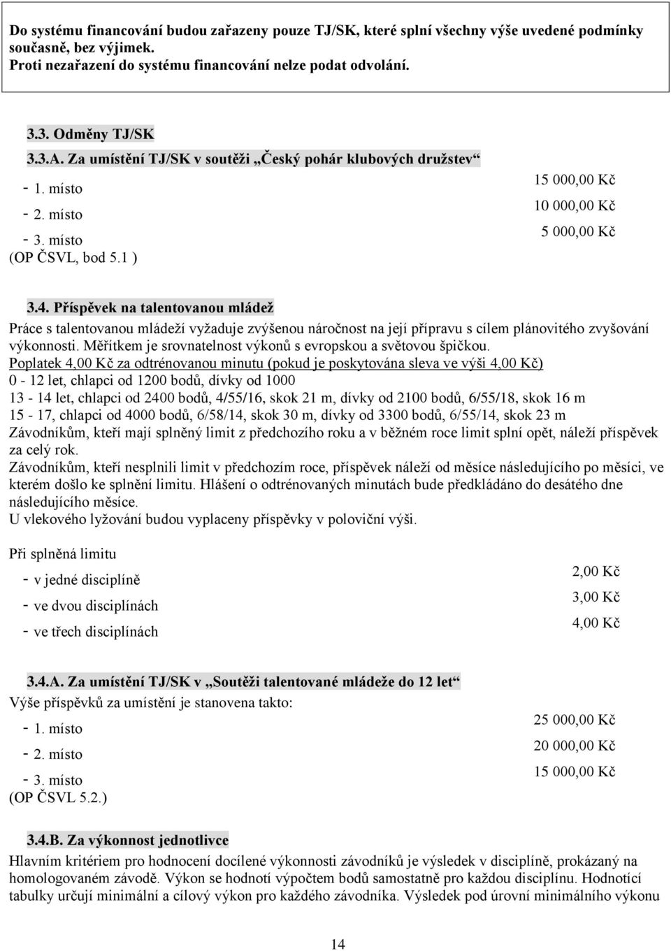 Příspěvek na talentovanou mládež Práce s talentovanou mládeží vyžaduje zvýšenou náročnost na její přípravu s cílem plánovitého zvyšování výkonnosti.