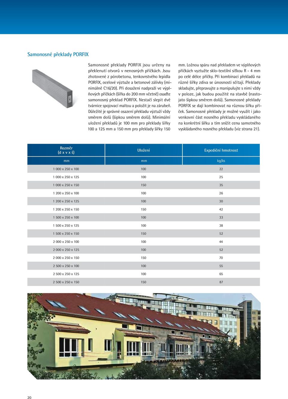 Při dosažení nadpraží ve výplňových příčkách (šířka do 200 mm včetně) osaďte samonosný překlad PORFIX. Nestačí slepit dvě tvárnice spojovací maltou a položit je na zárubeň.