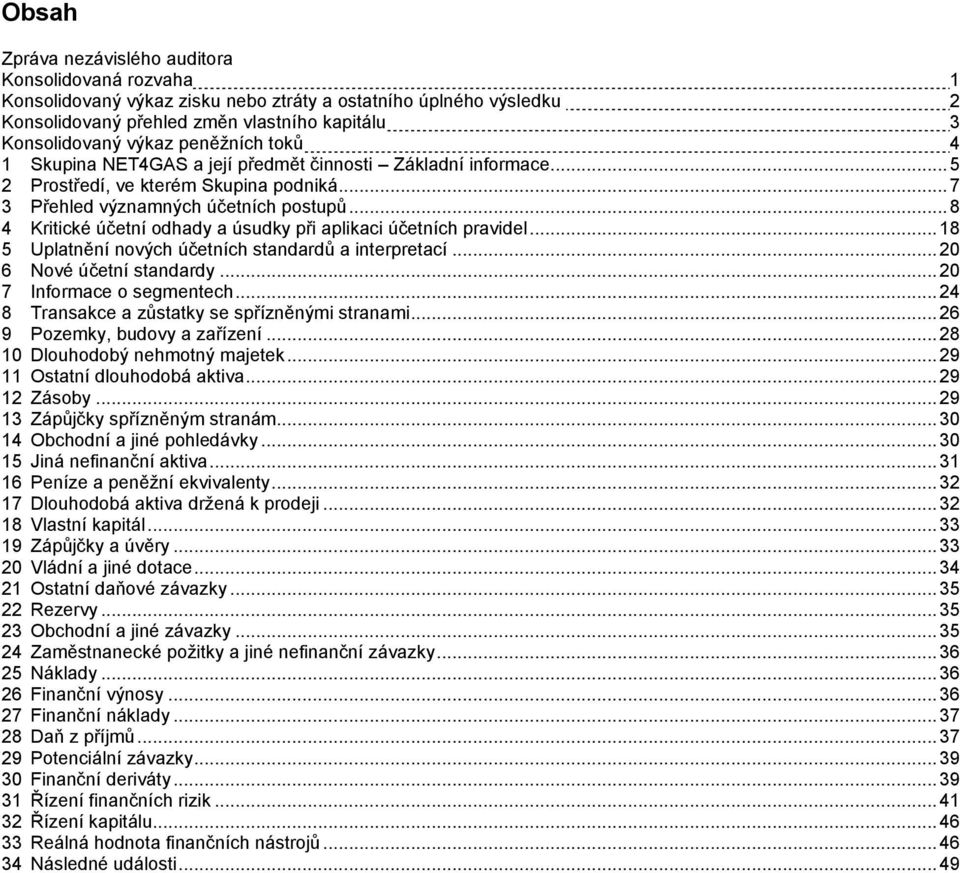 .. 8 4 Kritické účetní odhady a úsudky při aplikaci účetních pravidel... 18 5 Uplatnění nových účetních standardů a interpretací... 20 6 Nové účetní standardy... 20 7 Informace o segmentech.