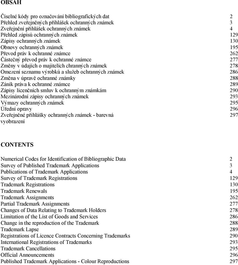 výrobků a služeb ochranných známek 286 Změna v úpravě ochranné známky 288 Zánik práva k ochranné známce 289 Zápisy licenčních smluv k ochranným známkám 290 Mezinárodní zápisy ochranných známek 293
