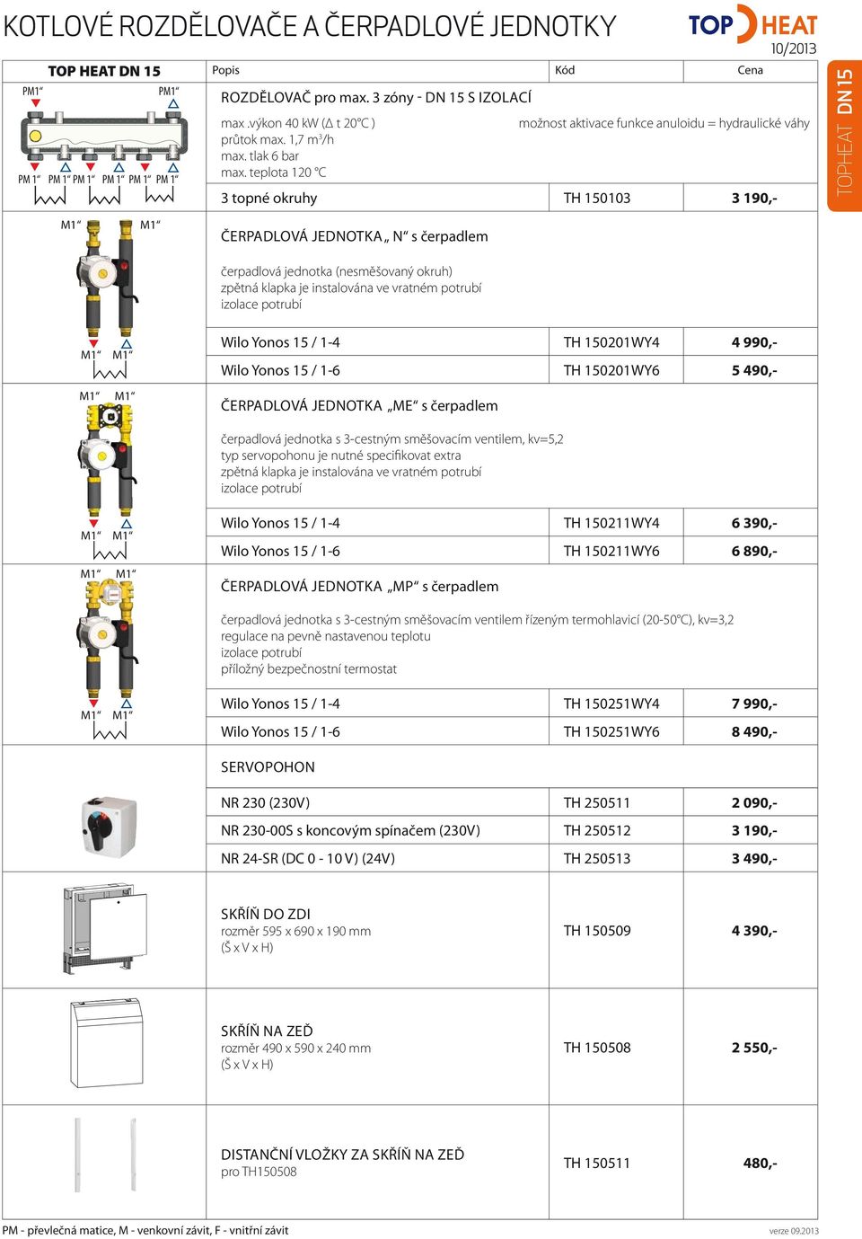 teplota 120 C možnost aktivace funkce anuloidu = hydraulické váhy 3 topné okruhy TH 150103 3 190,- HEAT 10/2013 DN 15 ČERPADLOVÁ JEDNOTKA N s čerpadlem čerpadlová jednotka (nesměšovaný okruh) zpětná
