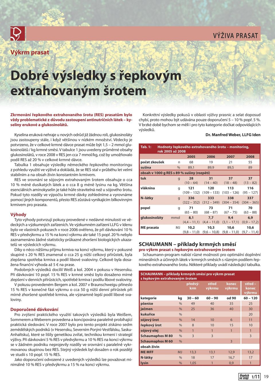 Vědecky je potvrzeno, že v celkové krmné dávce prasat může být 1,5 2 mmol glukosinolátů / kg krmné směsi.