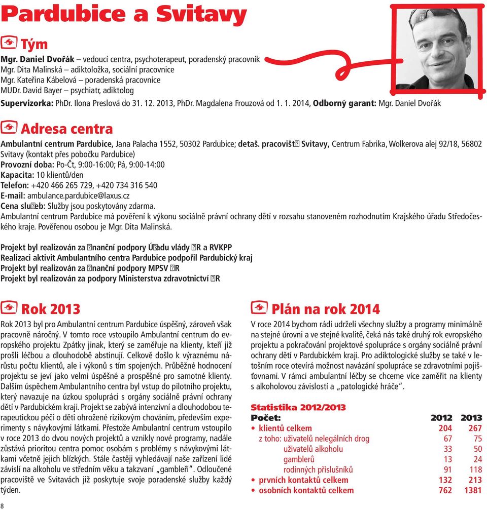 Daniel Dvořák Adresa centra Ambulantní centrum Pardubice, Jana Palacha 1552, 50302 Pardubice; detaš.