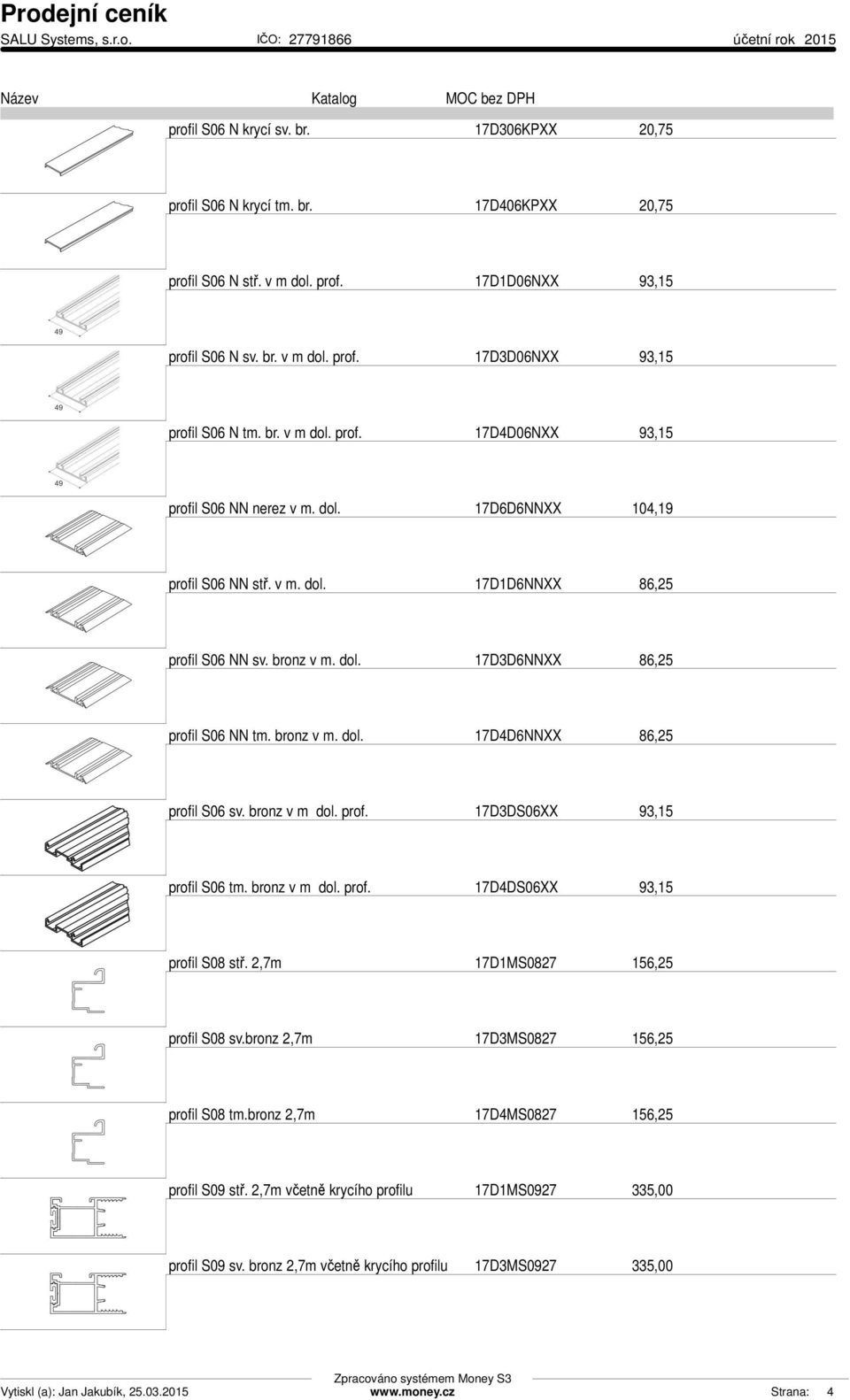 bronz v m. dol. 17D4D6NNXX 86,25 profil S06 sv. bronz v m dol. prof. 17D3DS06XX 93,15 profil S06 tm. bronz v m dol. prof. 17D4DS06XX 93,15 profil S08 stř. 2,7m 17D1MS0827 156,25 profil S08 sv.