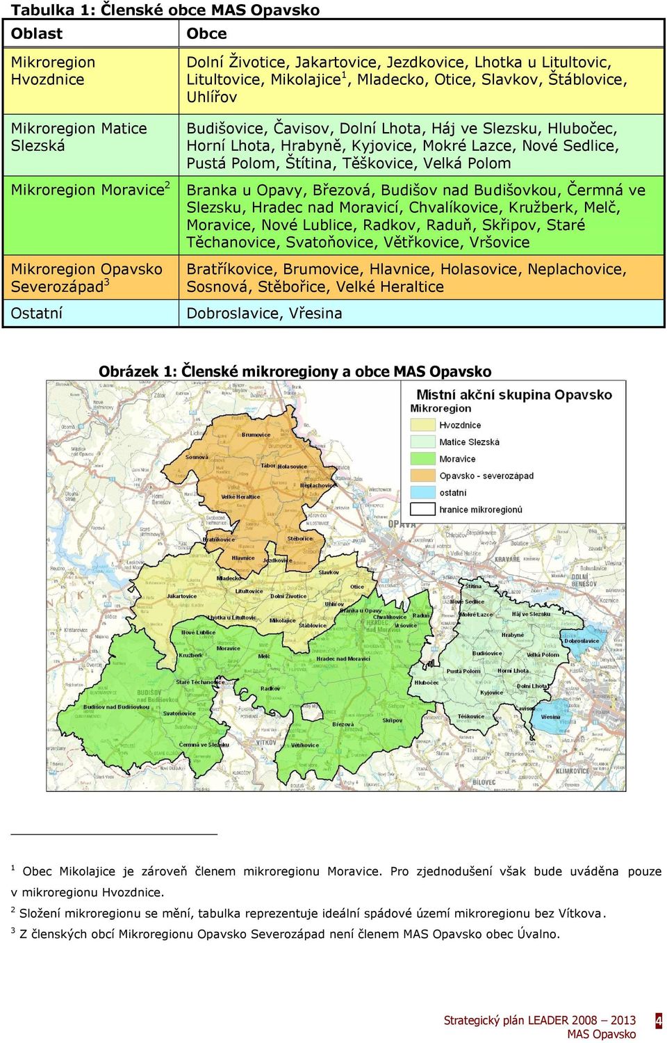 Sedlice, Pustá Polom, Štítina, Těškovice, Velká Polom Branka u Opavy, Březová, Budišov nad Budišovkou, Čermná ve Slezsku, Hradec nad Moravicí, Chvalíkovice, Kružberk, Melč, Moravice, Nové Lublice,