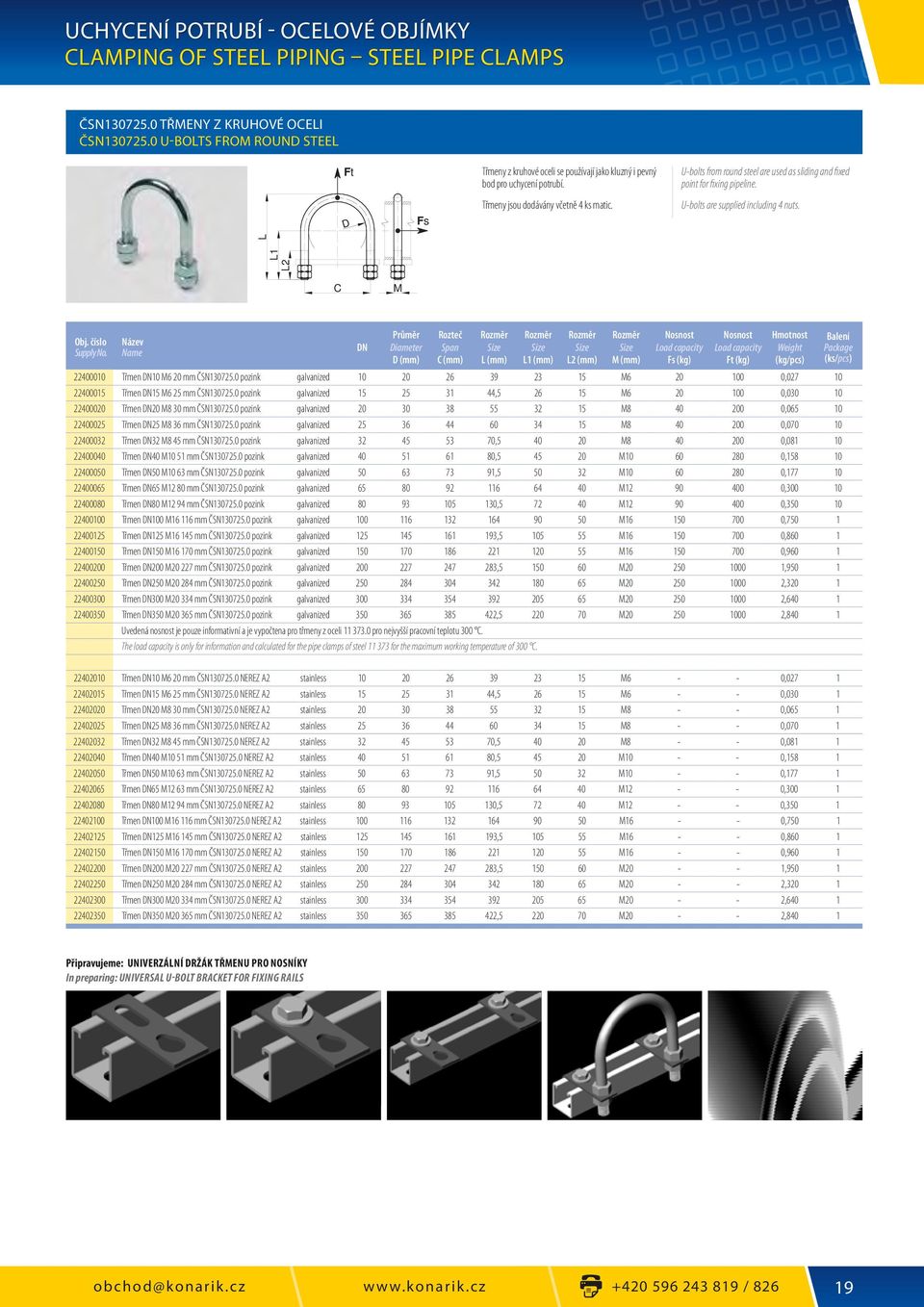 U-bolts from round steel are used as sliding and fixed point for fixing pipeline. U-bolts are supplied including 4 nuts.