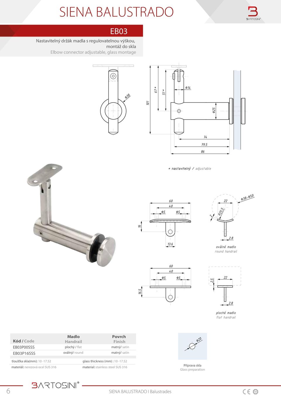 5 86 * nastavitelný / adjustable oválné madlo round handrail 2.5 2.