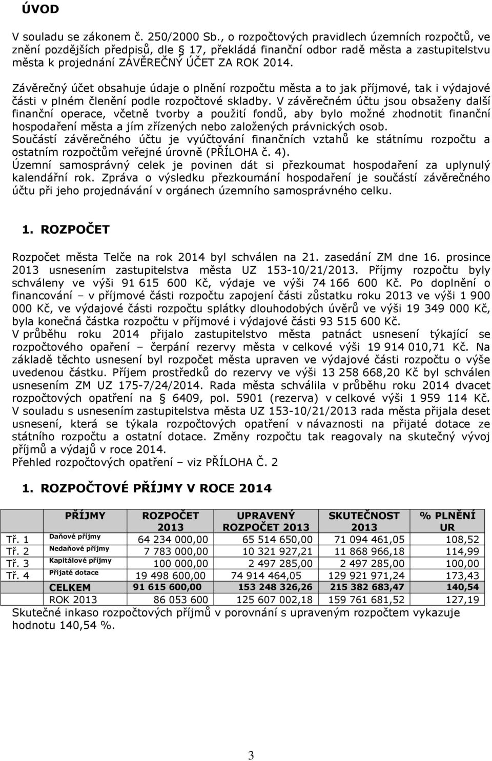 Závěrečný účet obsahuje údaje o plnění rozpočtu města a to jak příjmové, tak i výdajové části v plném členění podle rozpočtové skladby.